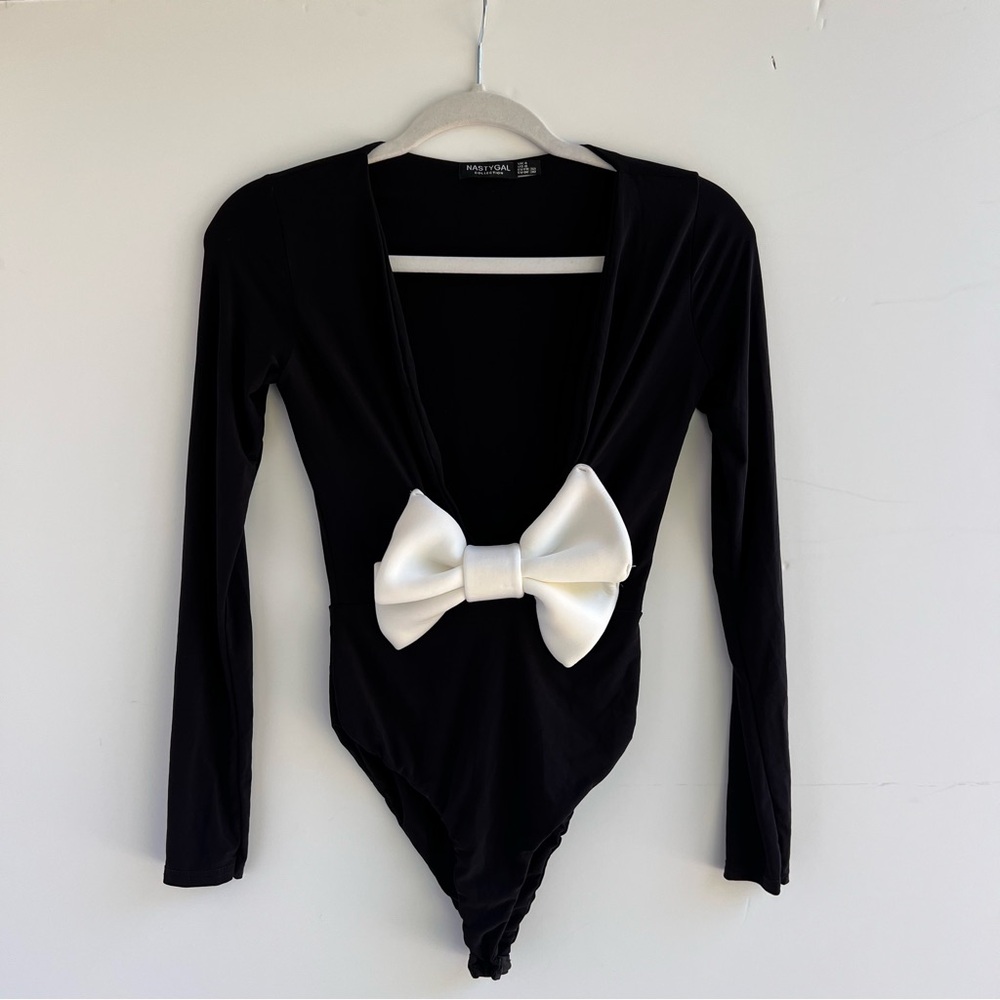 Nasty Gal Black Bodysuit with White Bow